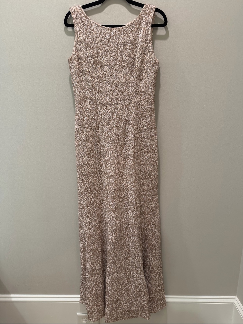 Alex Evenings Size 6 Champagne Gold Sequin Lace Maxi Dress Gown